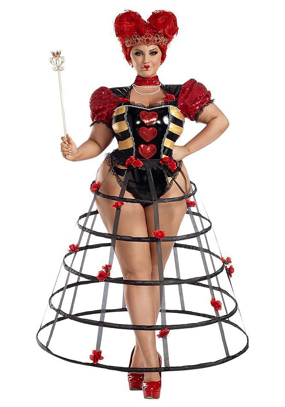 1877 Plus Size Caged Heart Queen Costume, Black/Red, 1X